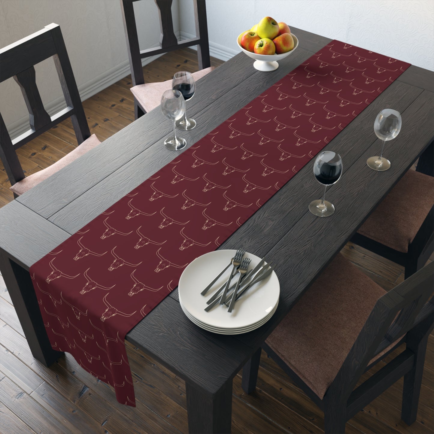 Maroon Longhorn Table Runner (Cotton, Poly)