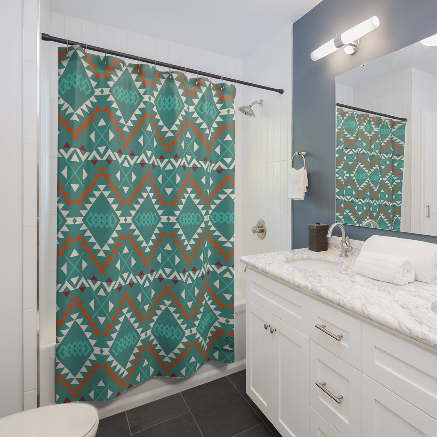 Teal Aztec Shower Curtain