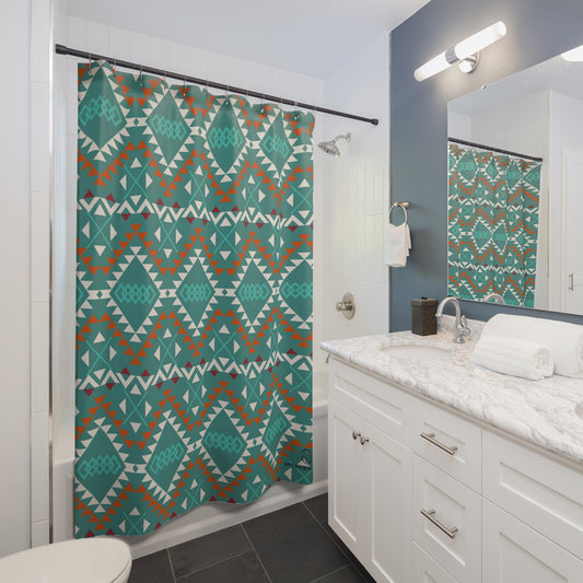 Teal Aztec Shower Curtain