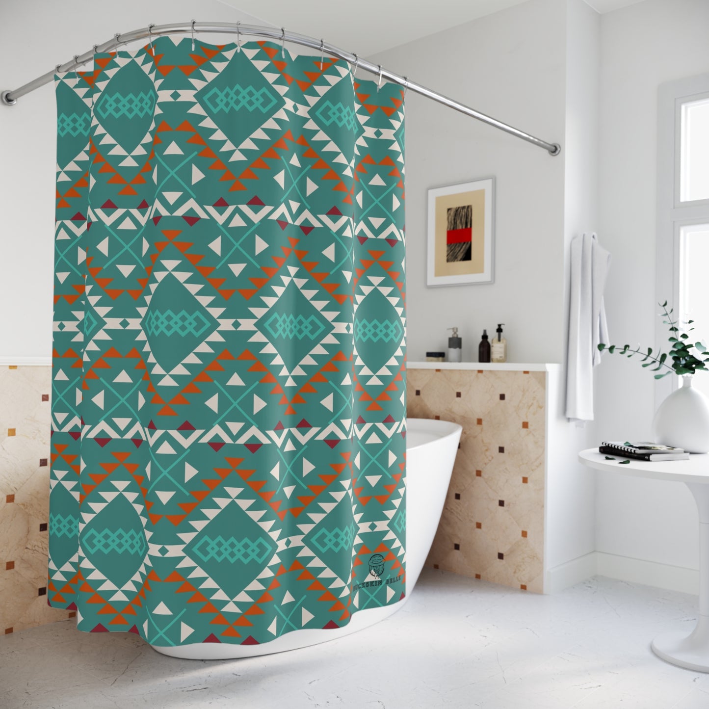 Teal Aztec Shower Curtain