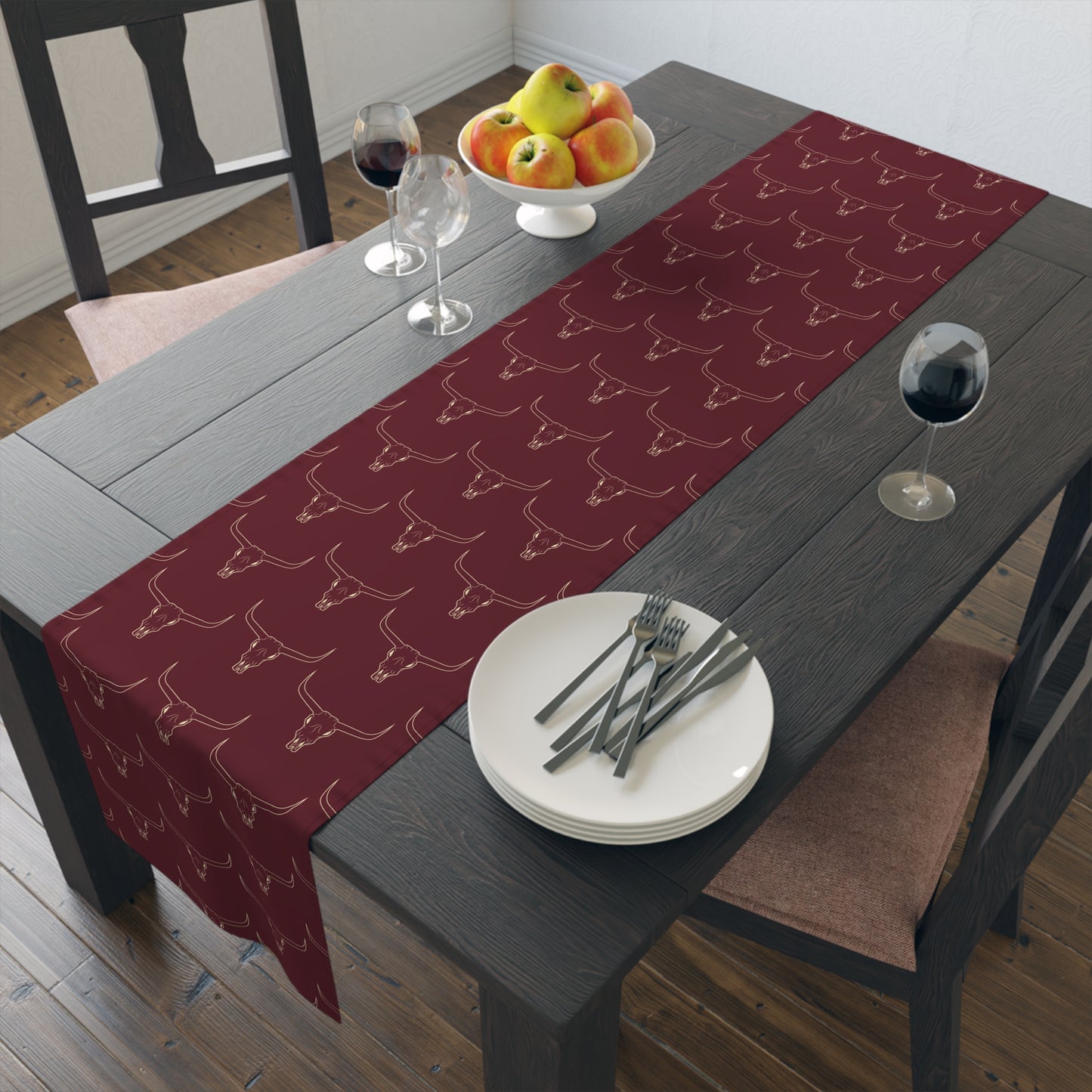 Maroon Longhorn Table Runner (Cotton, Poly)