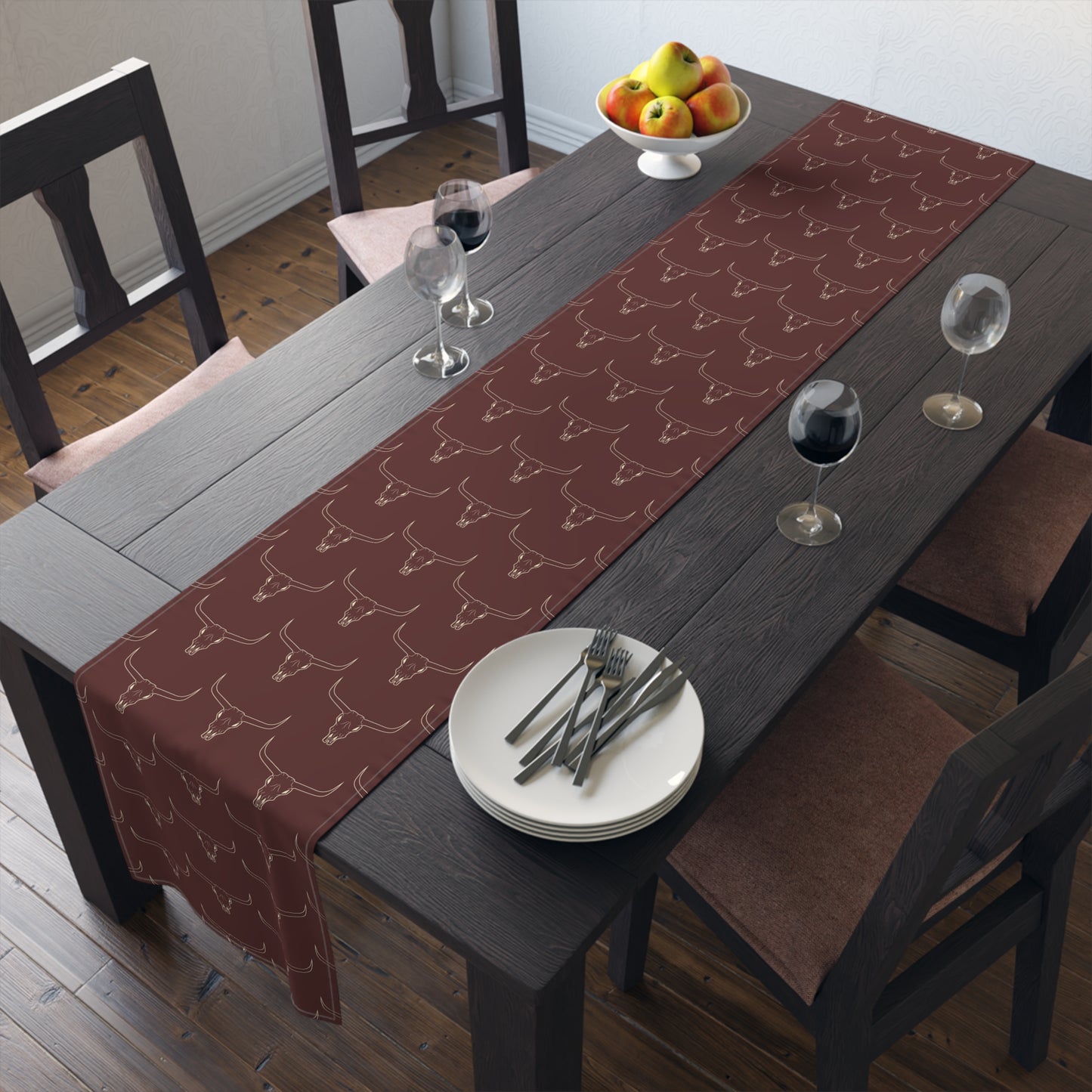 Maroon Longhorn Table Runner (Cotton, Poly)