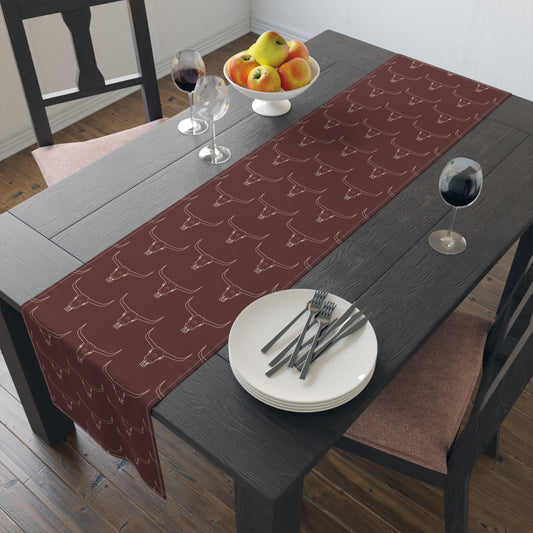 Maroon Longhorn Table Runner (Cotton, Poly)