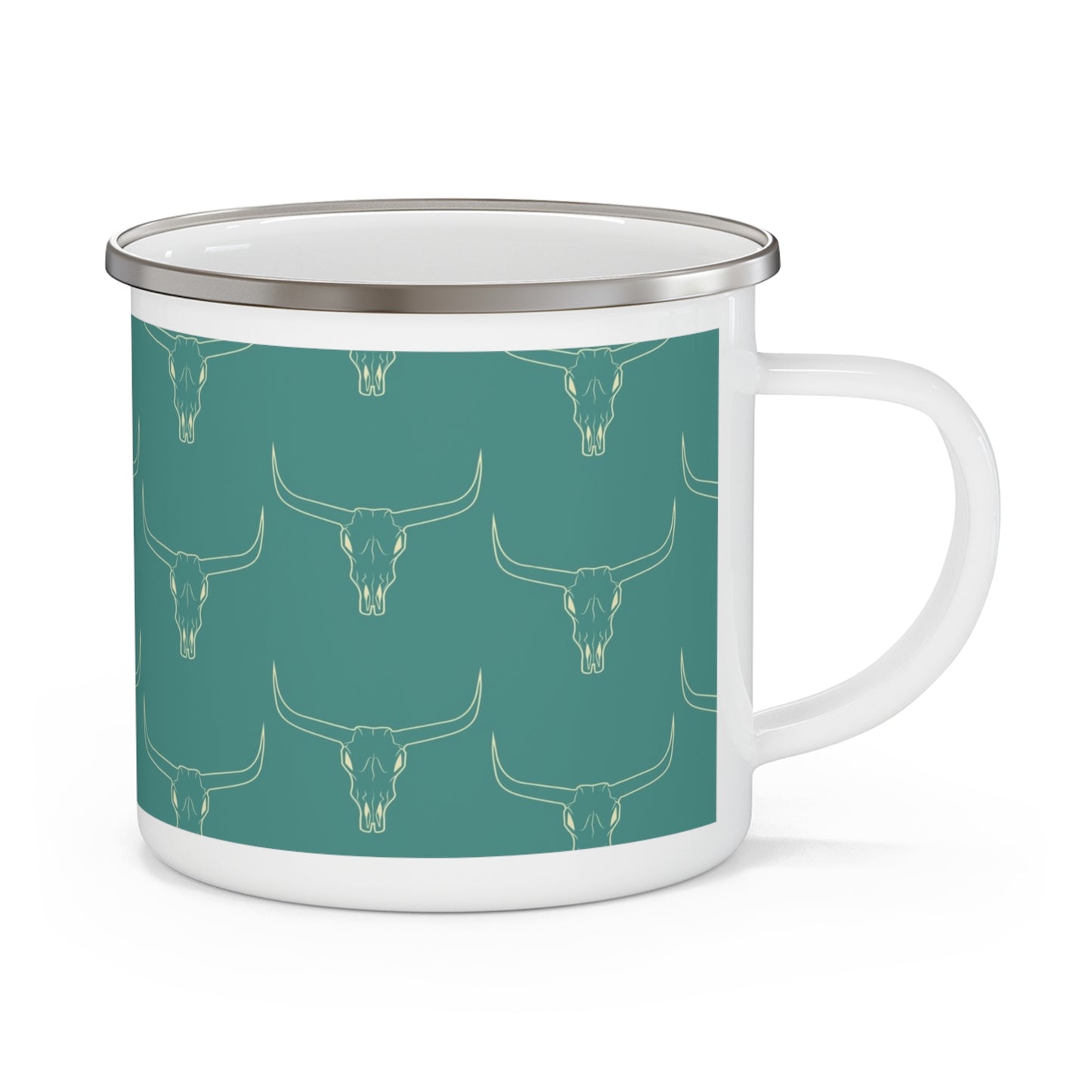 Teal Longhorn Logo Enamel Camping Mug
