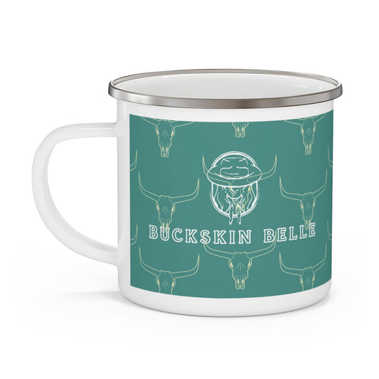 Teal Longhorn Logo Enamel Camping Mug